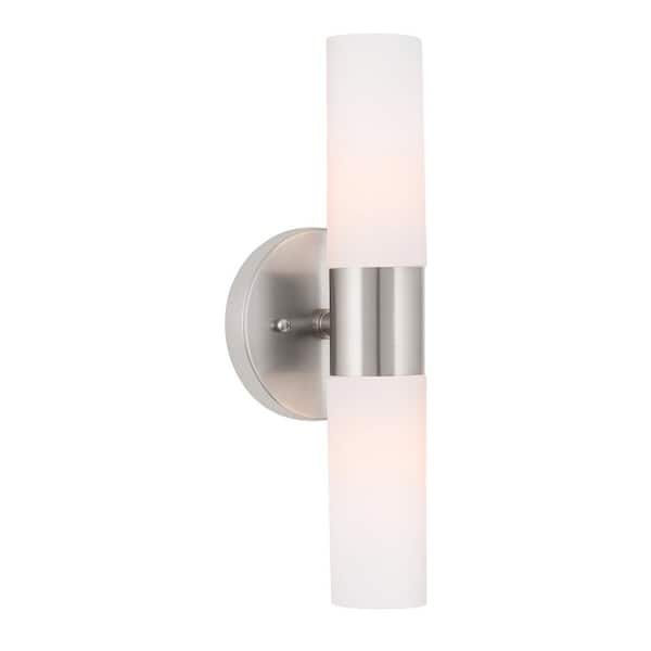 Kira Home Duo 14 in. 2-Lights Brushed Nickel Vanity Light with Frosted Glass Shades