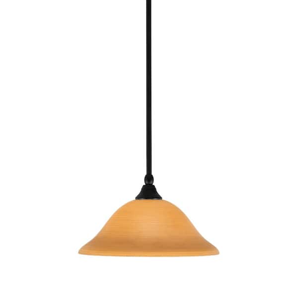 Unbranded Sparta 100-Watt 1-Light Matte Black Shaded Pendant Light Mini Pendant with 12 in. Cayenne Linen Glass, No Bulb Included