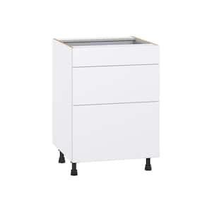 Fairhope Bright White Slab Assembled Base Kitchen Cabinet with 3 Drawers (24 in. W x 34.5 in. H x 24 in. D)