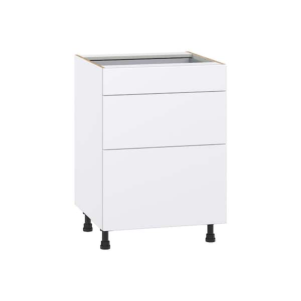 J COLLECTION Timberline 24 in. W x 24 in. D x 34.5 in. H Assembled Slab Drawer Base Kitchen Cabinet in Bright White with 3-Drawers