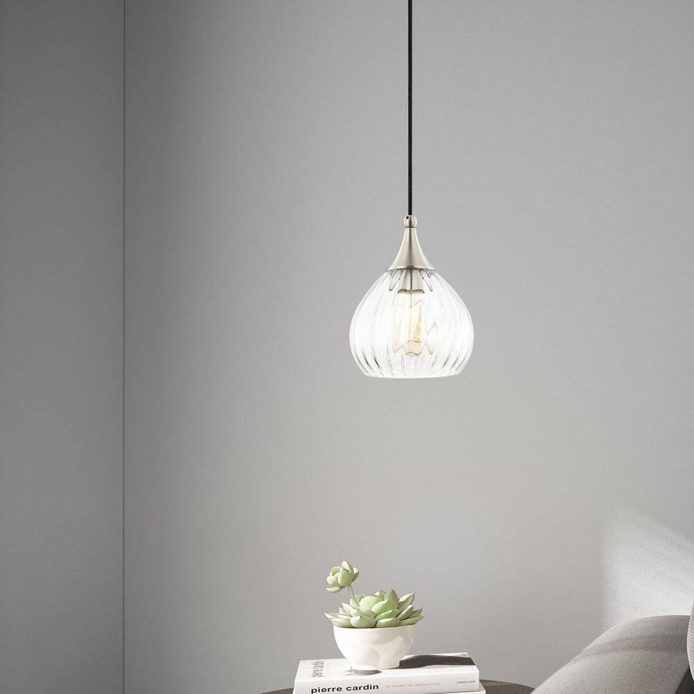 Contemporary Brushed Nickel 1-Light Mini Pendant with Clear Glass