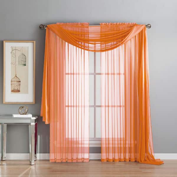 Lovely voile valance Window Elements Diamond Sheer Voile 56 In W X 216 L Curtain Scarf Orange Ymc003064 The Home Depot