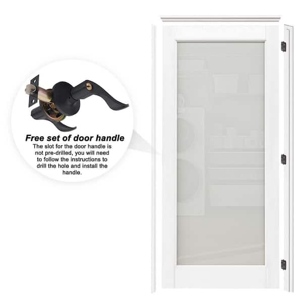 36 in. x 80 in. 1-Lite Frosted Glass Right White Solid Core MDF Single Interior Door Kit w/ Quick Assemble Jamb