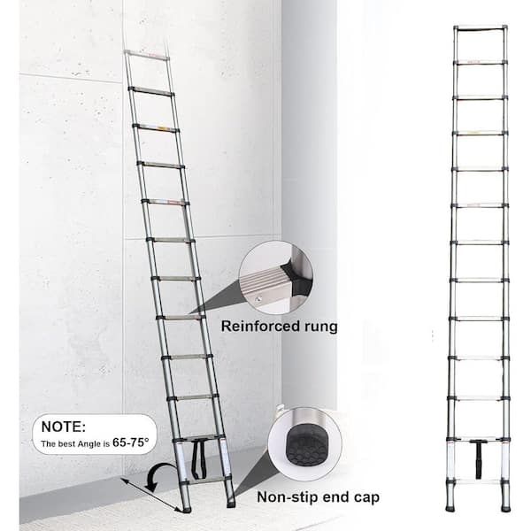 12.5 ft. Telescoping Stainless Steel Extension Ladder, Heavy Duty 300 lb. Max Capacity for Outdoor Indoor RV Use