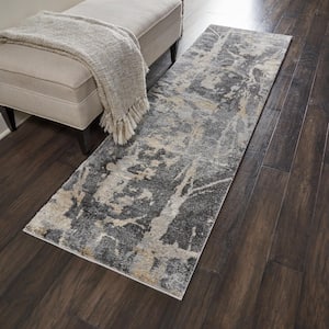 Fusion Grey 2 ft. x 8 ft. Abstract Contemporary Kitchen Runner Area Rug