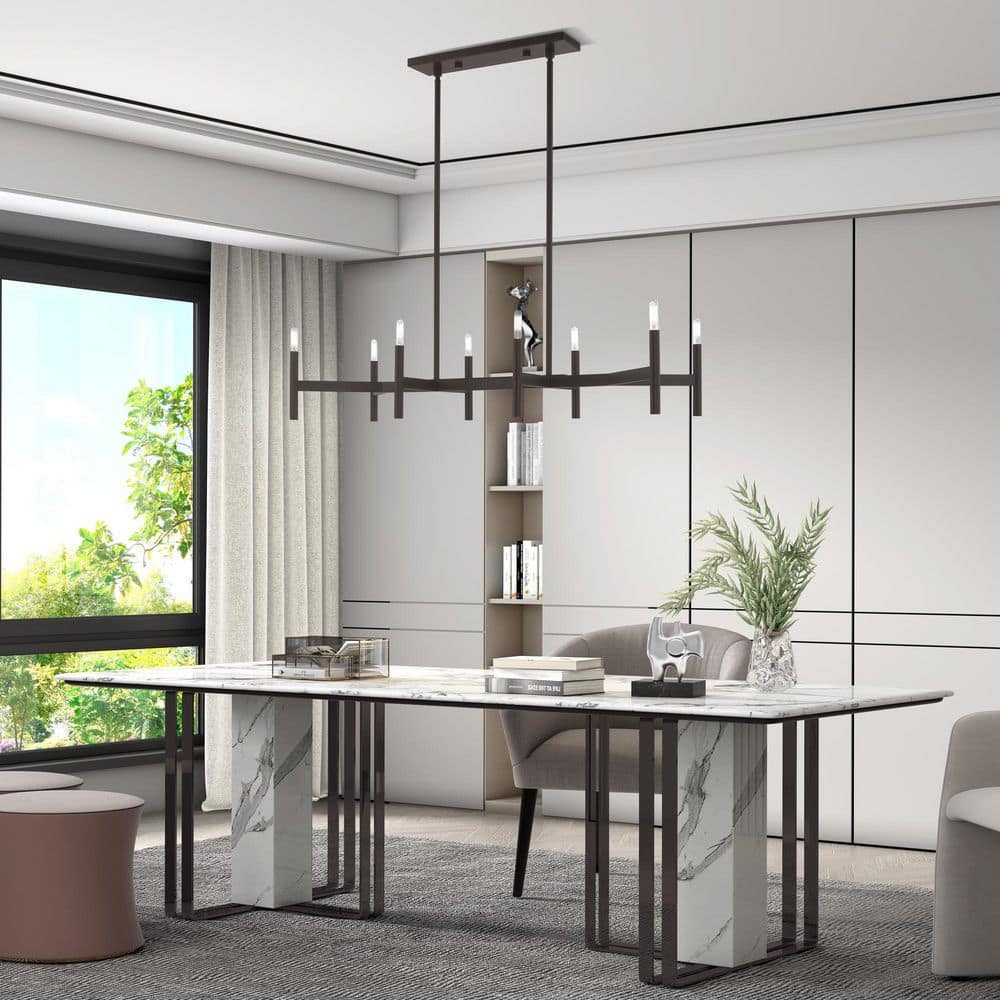 Copenhagen Bronze 8-Light Industrial Linear Chandelier