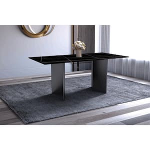 Olyra Dining Table with a 55 in. Rectangular Sintered Stone Tabletop and Stainless Steel Base in Black/Gold