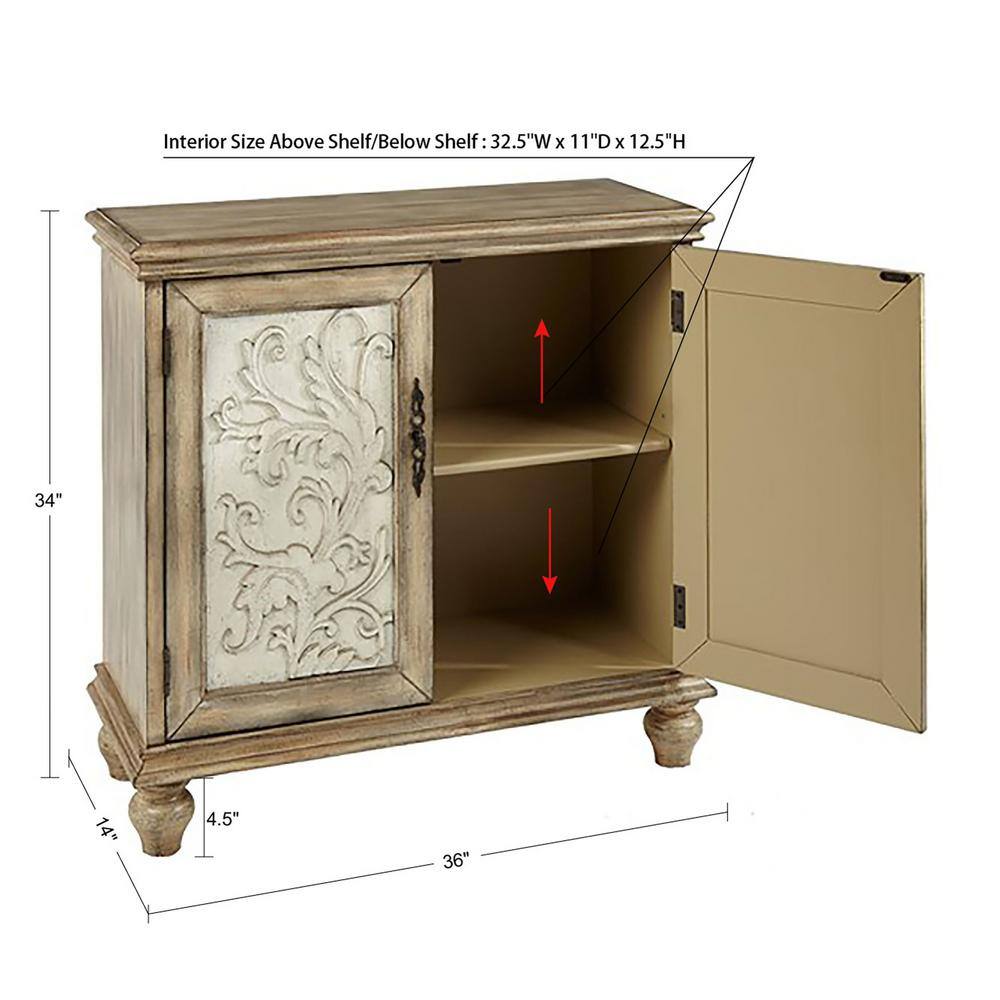 Grayson Cream and Brown Floral 2-Door Cabinet with Adjustable Shelf