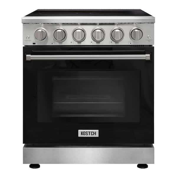 30 in. 5 Elements Freestanding Electric Range in Stainless Steel with 4.55 cu. ft. True Convection and Black Oven Door