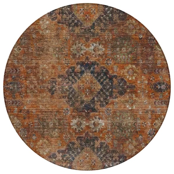Chantille Machine Washable Indoor/Outdoor Abstract ACN2808 Rust 8 ft. x 8 ft. Round Rug