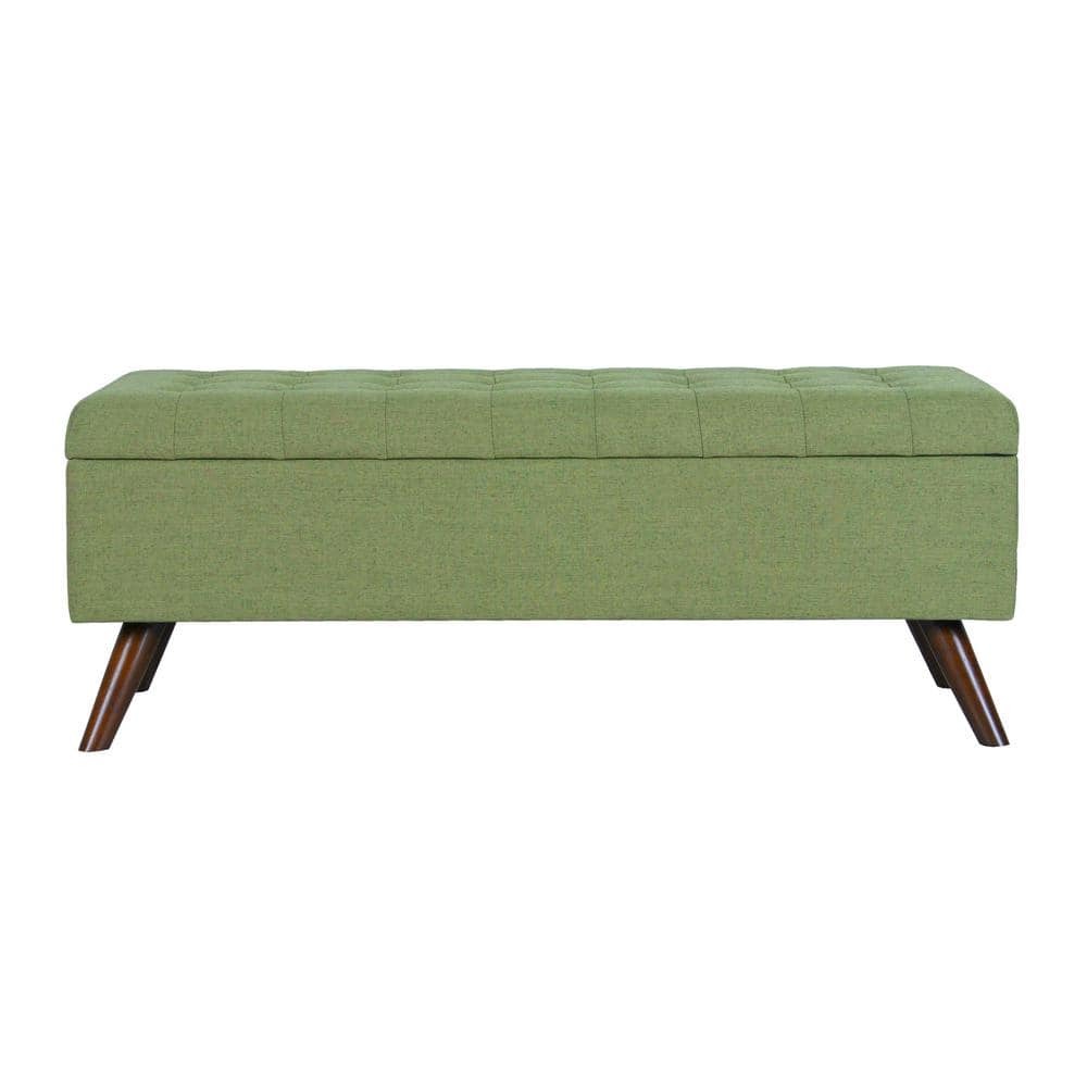 Olive Green Tufted Storage Bench with Wood Legs