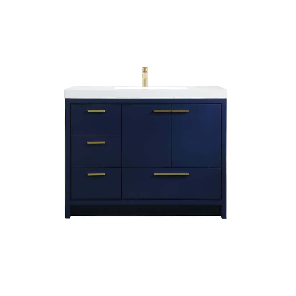 Timeless Home 42 in. W Single Bath Vanity in Blue with Resin Vanity Top in 