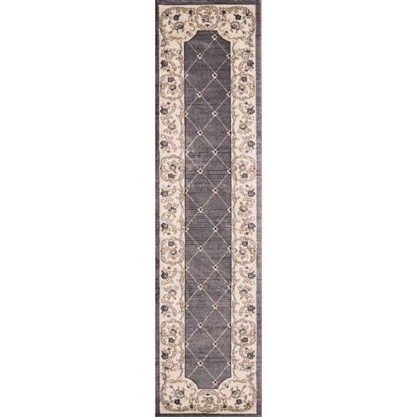 Sabina Gray 9 ft. x 12 ft. Trellis Traditional Area Rug