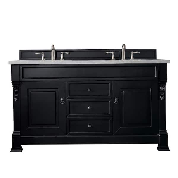 James Martin Vanities Brookfield 60 in. W x 23.5 in. D x 34.3 in. H Double Bath Vanity Cabinet in Antique Black with top in Eternal Serena