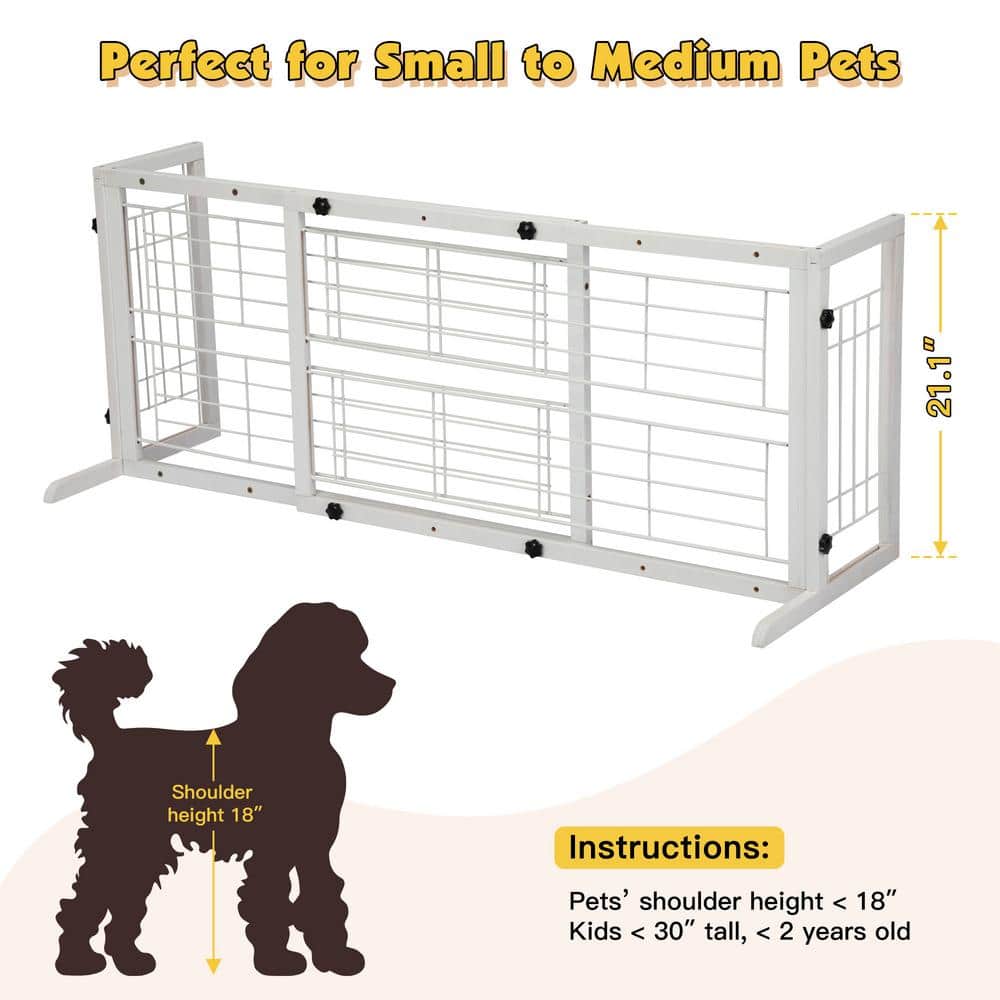 Adjustable White Pine Freestanding Dog Gate with Wire Mesh