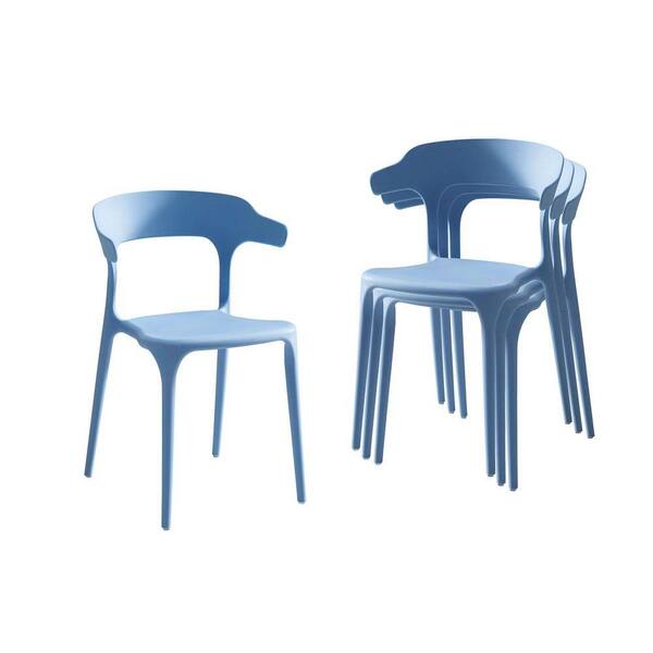 Blue Polypropylene Plastic Stacking Dining Chair Set of 4 JJ ...