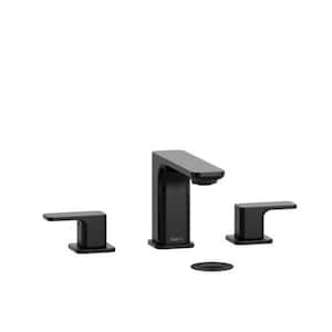 Equinox 8 in. Widespread Double Handle Bathroom Faucet with Drain Kit Included in Polished Black