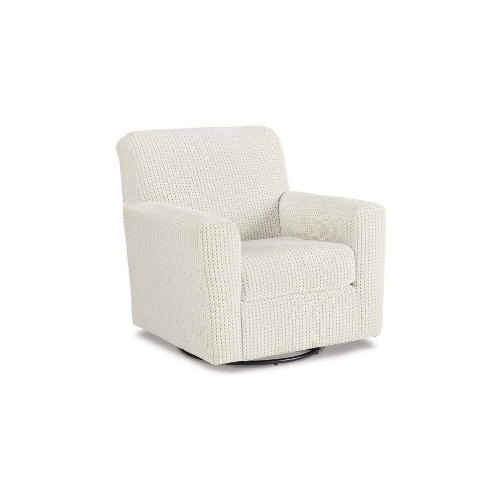 Ivory Polyester Swivel Glider Accent Chair