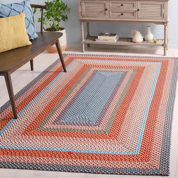 Braided 4 ft. x 6 ft. Rust/Multi Striped Modern Washable Area Rug