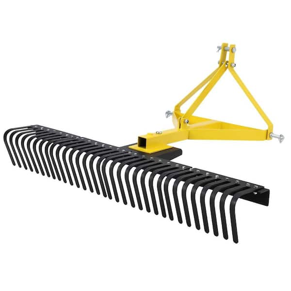 Heavy Duty 5 ft. Landscape Rock Rake Include 3 Point Attach Rake, 1-Piece 360° Rotation Tow-Behind Garden Tool Set