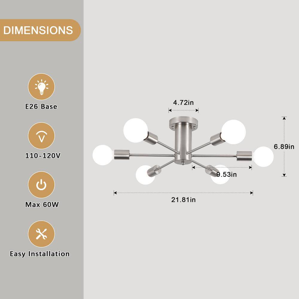 Nickel 6-Light Sputnik Linear Chandelier