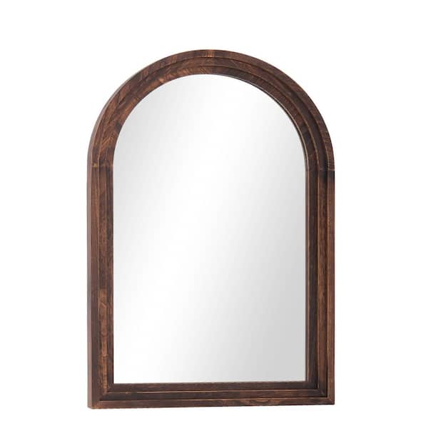 24 in. W x 36 in. H Arched Classic Brown Wooden Framed Bathroom Vanity Mirror Wall Mirror