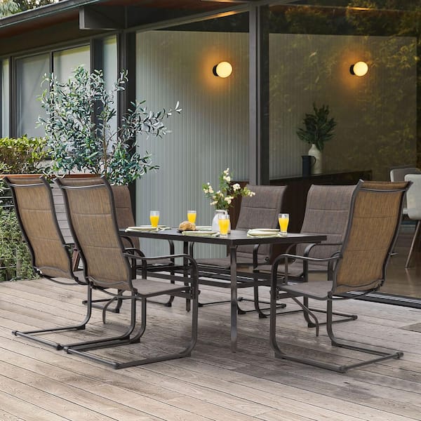 7-Piece Rectangle Outdoor Patio Dining Set with Padded Sling Chairs