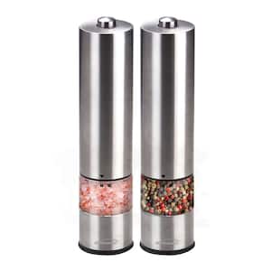 Stainless Steel Electric Salt and Pepper Adjustable Ceramic Grinders with Blue LED Light