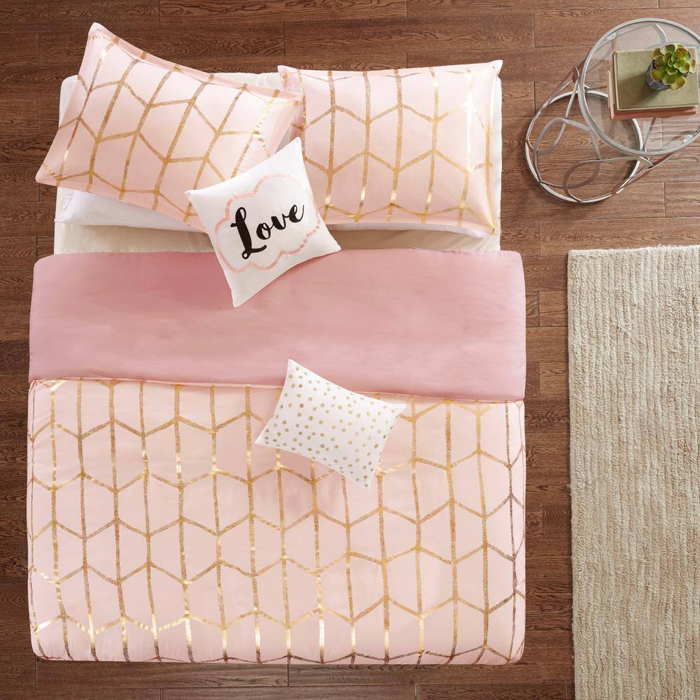 Blush and Gold Microfiber Full Bedspread Set