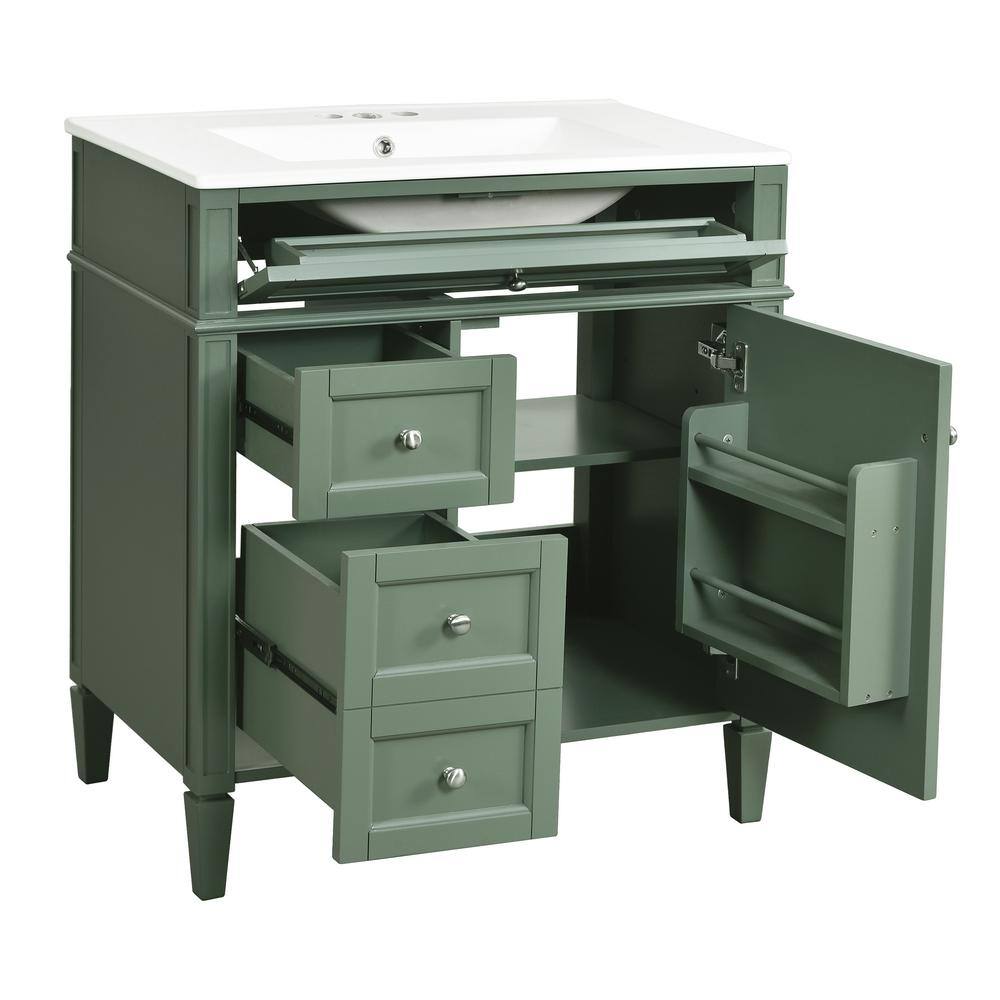 30 in. Single Sink Freestanding Green Bath Vanity with White Ceramic Top Un