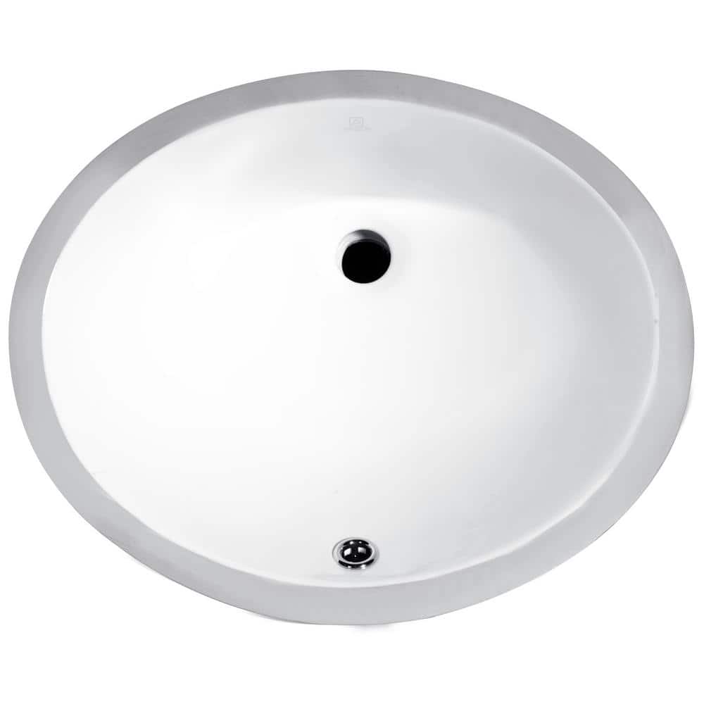 White Ceramic Undermount Bathroom Sink with Overflow