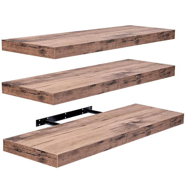 Floating Shelves, 24 in. W x 9 in. D Mahogany Decorative Wall Shelves with Invisible Brackets (3-Pack)
