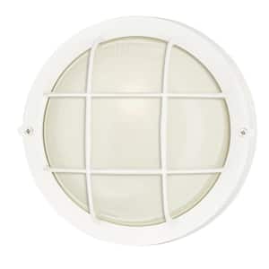 1-Light White Steel Exterior Wall Fixture with White Glass Lens