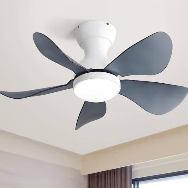 Lasaideal 29 in. White Integrated LED Indoor Low Profile Flush Mount Ceiling Fan with Light Kit and Remote Control