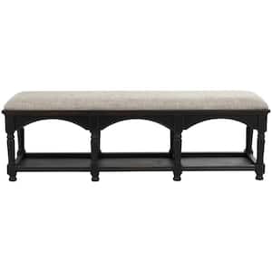 Black Arched Storage Bedroom Bench with Traditional Turned Legs and Beige Cushion 19 in. x 59 in. x 16 in.