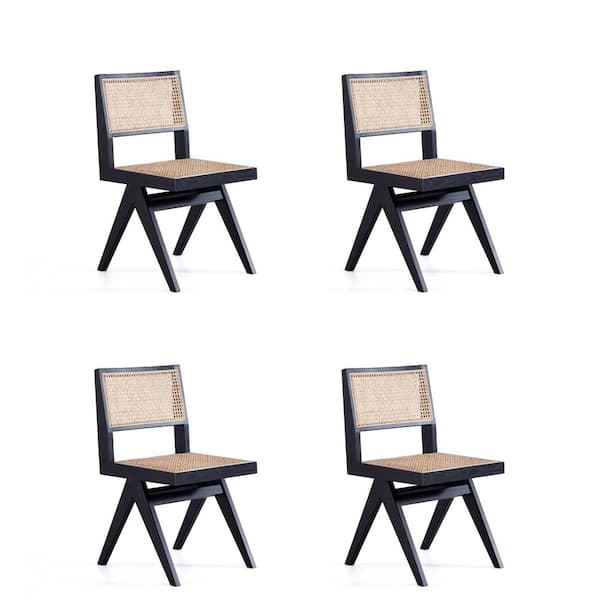 Manhattan Comfort Hamlet Black and Natural Cane Dining Side Chair (Set of 4)