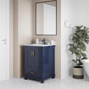 Rion 24 in. W x 22 in. D x 38in. H Bath Vanity in Navy with White Engineered Stone Composite Vanity Top with White Basin