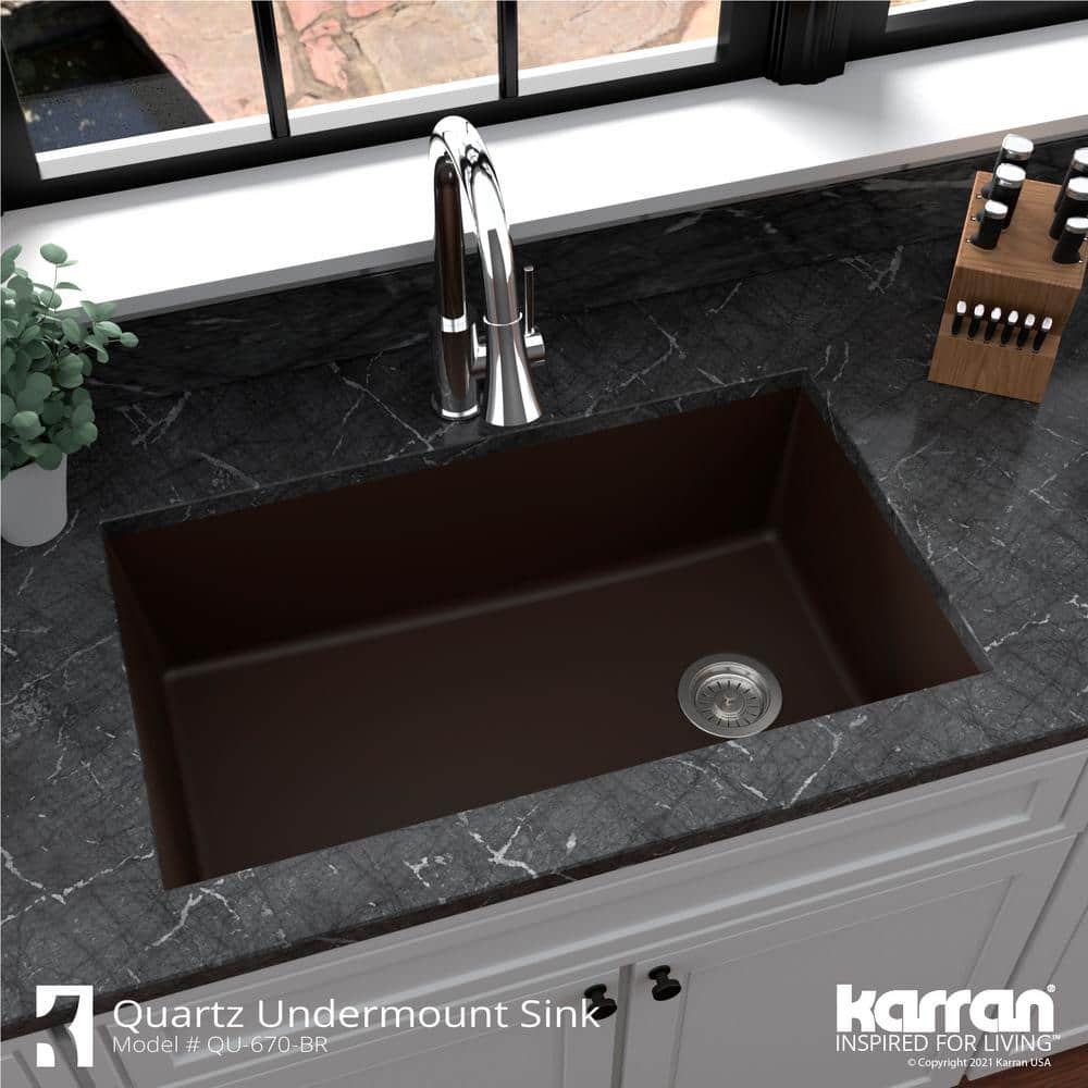 Brown Quartz Composite Single Bowl Undermount Kitchen Sink