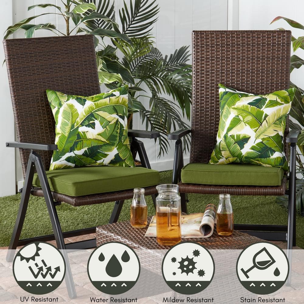 Palm Leaves White 17" Square Outdoor Throw Pillow Set