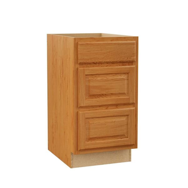 Hampton 18 in. W x 24 in. D x 34.5 in. H Assembled 3 Drawer Base Cabinet in Medium Oak