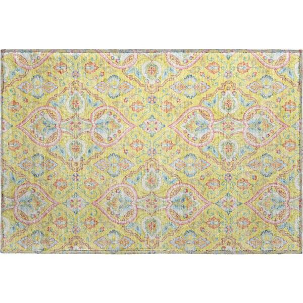 Mayfield Premium Machine Washable Abstract AMF2207 Yellow 2 ft. x 3 ft. Accent Rug
