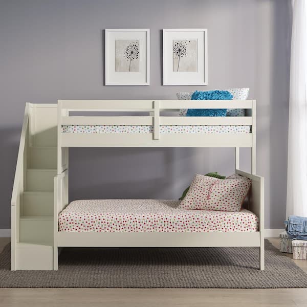 Off White Twin Over Full Bunk Bed With, White Bunk Beds Twin Over Full