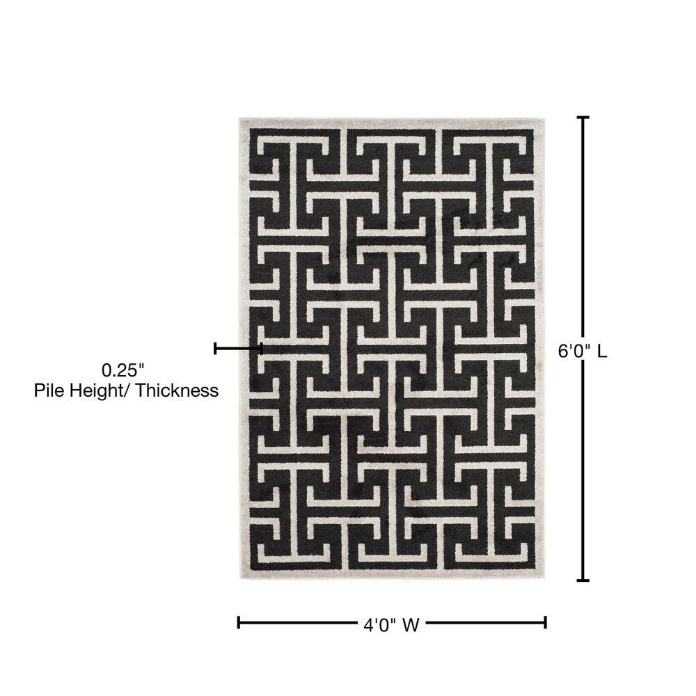 Anthracite and Light Grey Geometric 4' x 6' Area Rug