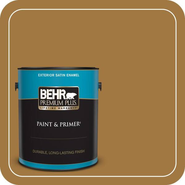 BEHR PREMIUM PLUS 1 gal. #310F-6 Goldenrod Tea Satin Enamel Exterior Paint & Primer