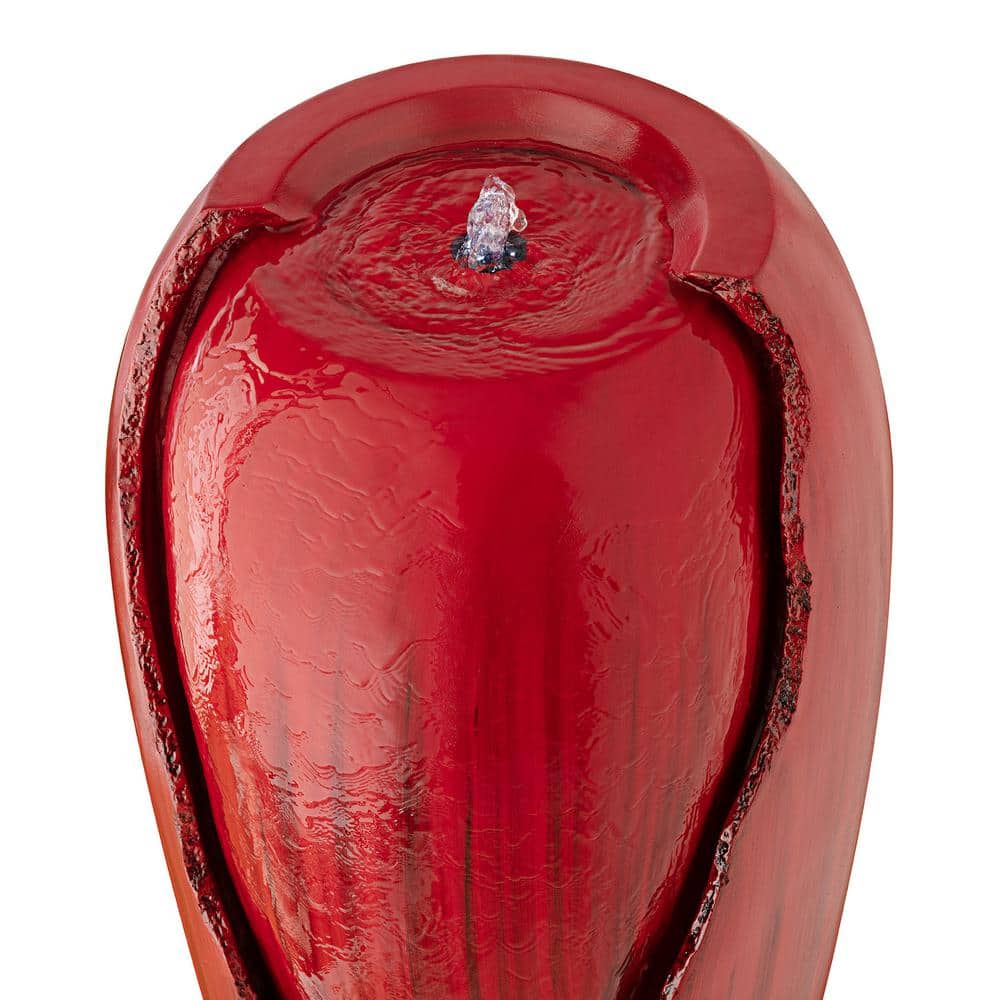 Red 32" Fiberglass Jar Water Fountain with LED Light