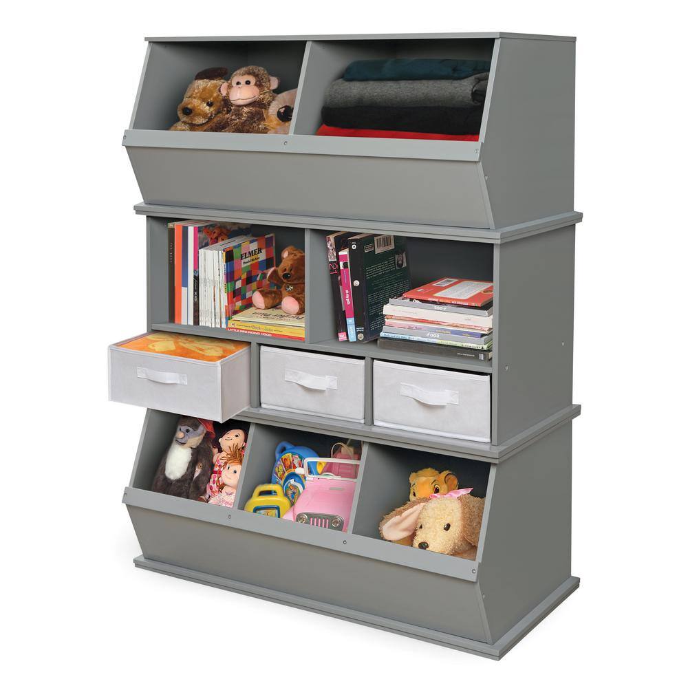 Gray MDF Two-Bin Stackable Storage Cubby for Kids