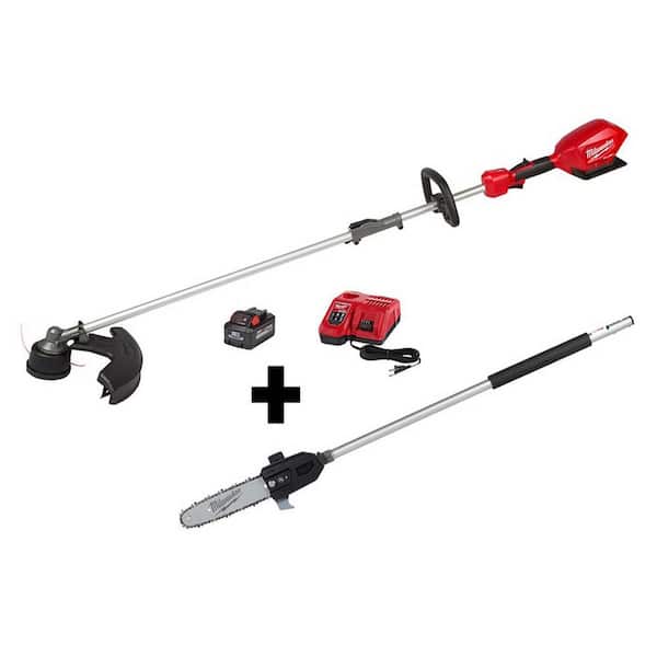 Milwaukee 18 V Lithium Ion Brushless Cordless String Trimmer 8.0Ah Kit with M18 FUEL 10 in. Pole Saw Attachment