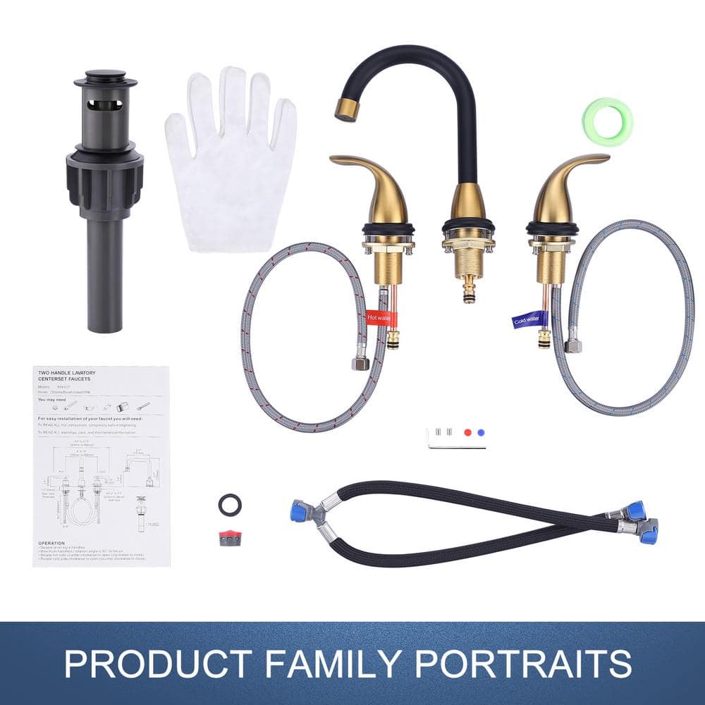 8 Inch Black and Gold Double Handle Widespread Bathroom Faucet