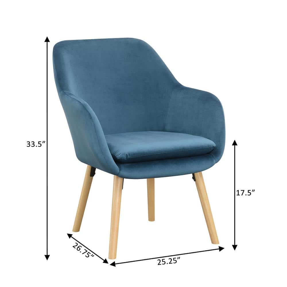 Charlotte Blue Velvet Wingback Accent Chair with Light Oak Legs