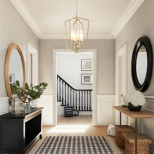 4-Light Modern Light Gold Pendant Light with Frosted Glass, Scandinavian Dining Room Chandelier Lighting for Kitchen